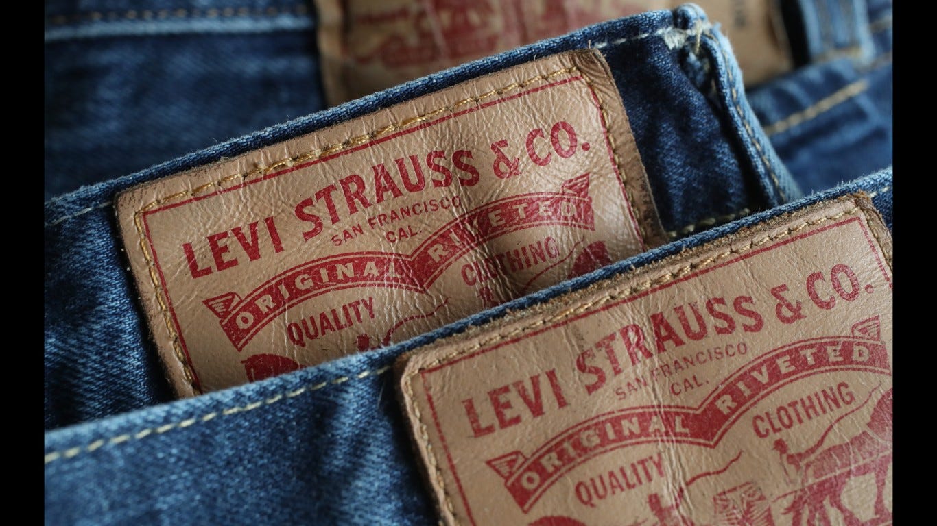 jean brand with three red lines